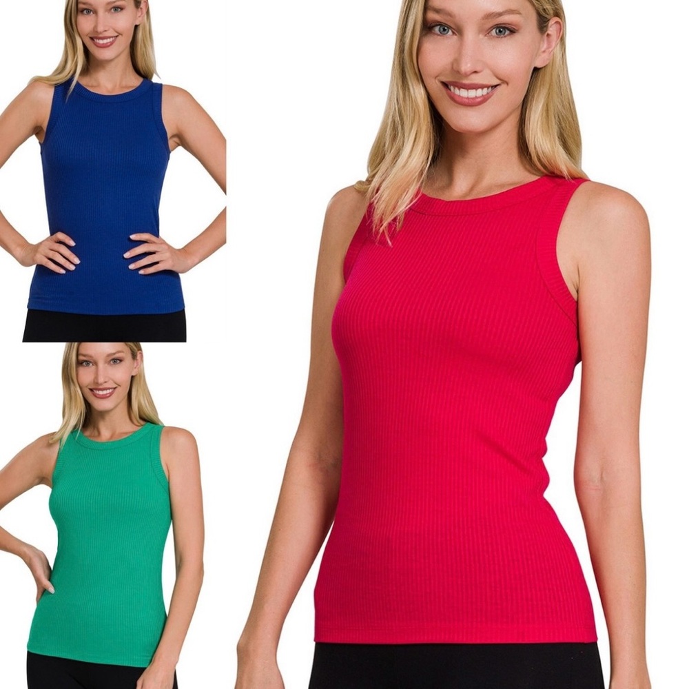 Sleeveless Ribbed Tank Top - Red